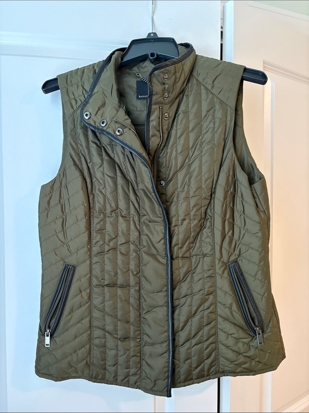 Banana Republic Olive Quilted Zip-Front Vest